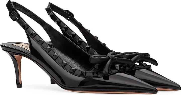 Women's Rockstud Bow Slingback Pumps in Patent Leather 60MM - Black - Size 7.5 - Image 2