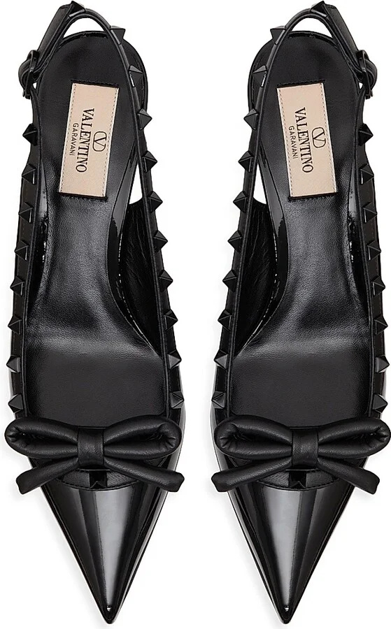 Women's Rockstud Bow Slingback Pumps in Patent Leather 60MM - Black - Size 7.5 - Image 4