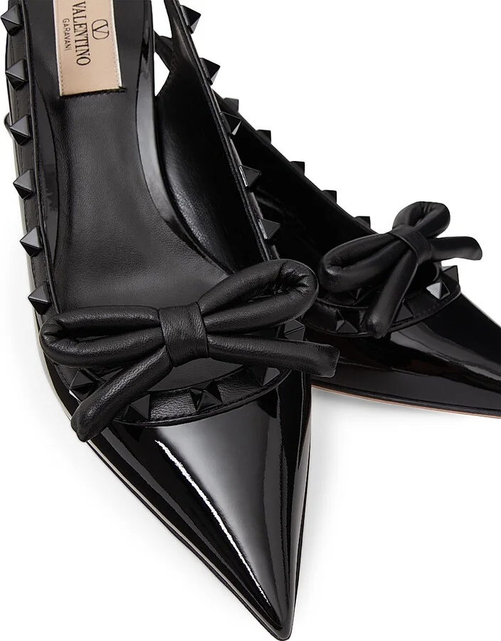 Women's Rockstud Bow Slingback Pumps in Patent Leather 60MM - Black - Size 7.5 - Image 5
