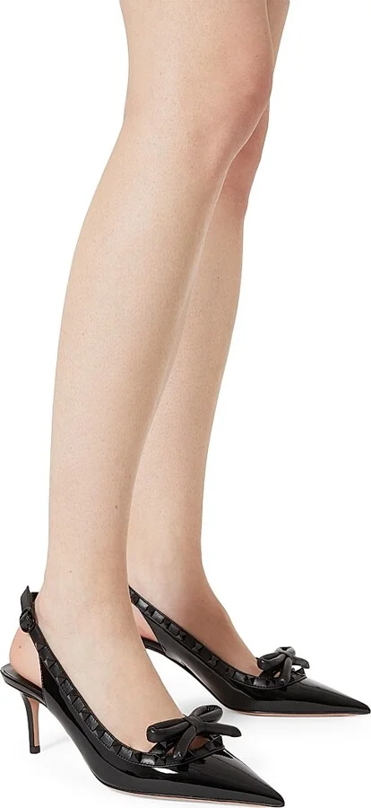 Women's Rockstud Bow Slingback Pumps in Patent Leather 60MM - Black - Size 7.5 - Image 6