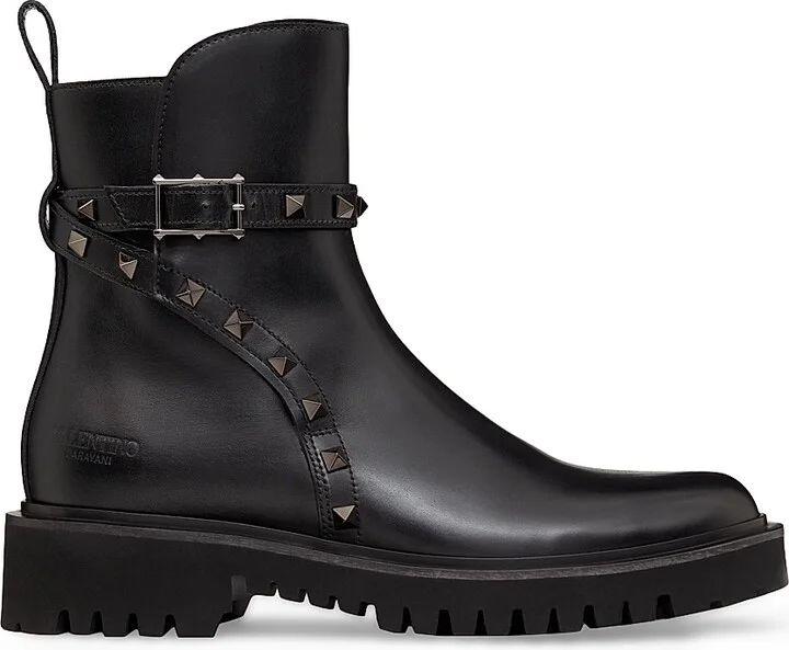 Women's Rockstud Calfskin Ankle Boots With Tone-On-Tone Studs 40mm - Black - Size 5.5