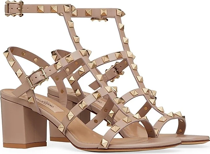 Women's Rockstud Calfskin Ankle Strap Sandals - Poudre - Size 6 - Image 2
