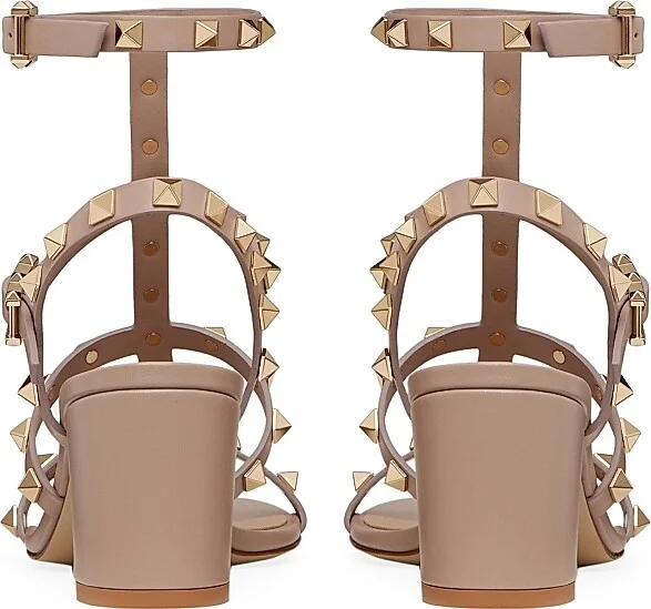 Women's Rockstud Calfskin Ankle Strap Sandals - Poudre - Size 6 - Image 3