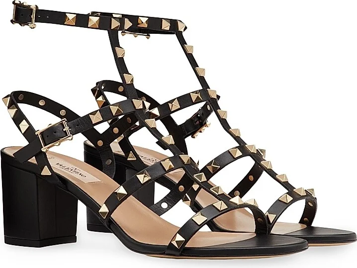 Women's Rockstud Calfskin Ankle Strap Sandals - Poudre - Size 6 - Image 7