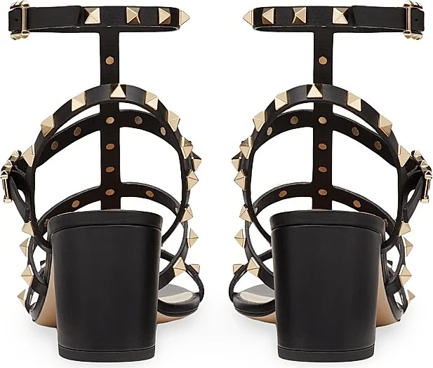 Women's Rockstud Calfskin Ankle Strap Sandals - Poudre - Size 6 - Image 8