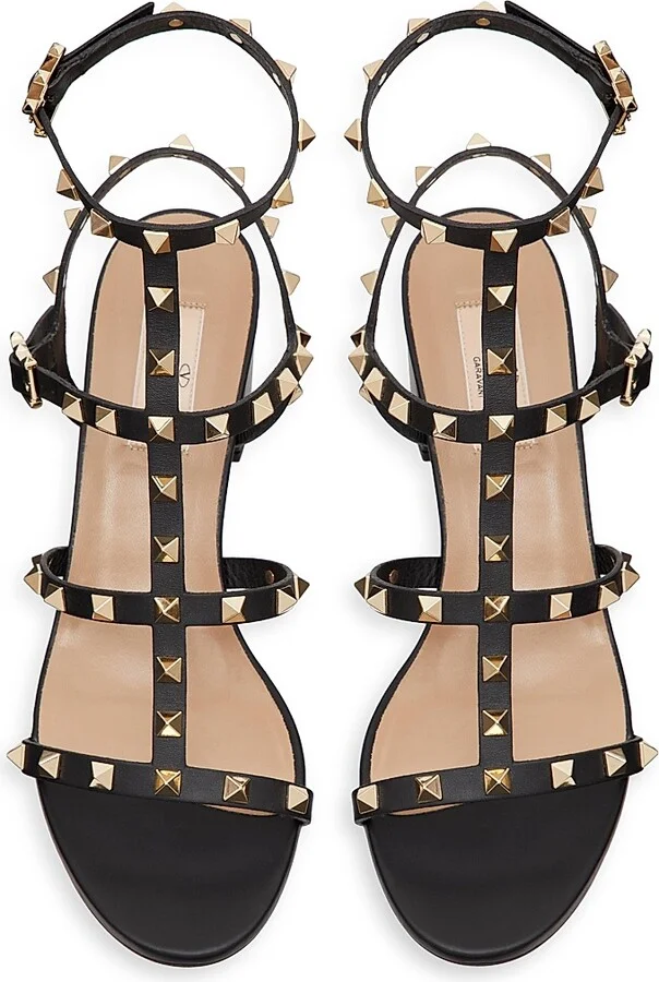 Women's Rockstud Calfskin Ankle Strap Sandals - Poudre - Size 6 - Image 9