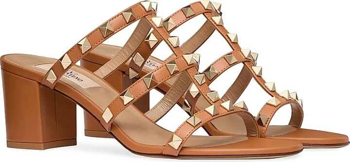 Women's Rockstud Calfskin Leather Slide Sandals 60MM - Light Ivory - Size 5 - Image 2