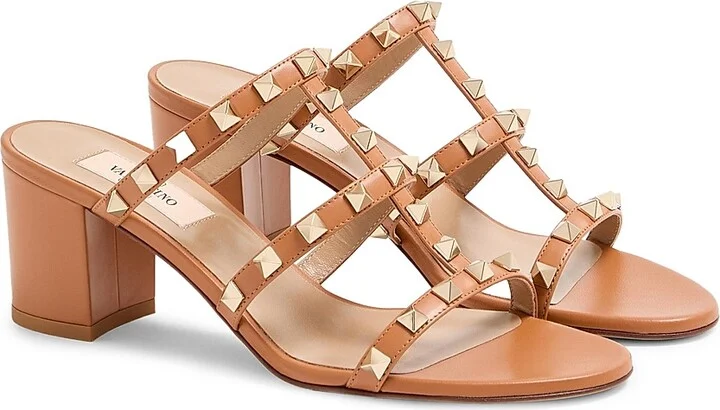 Women's Rockstud Calfskin Leather Slide Sandals 60MM - Light Ivory - Size 5 - Image 3