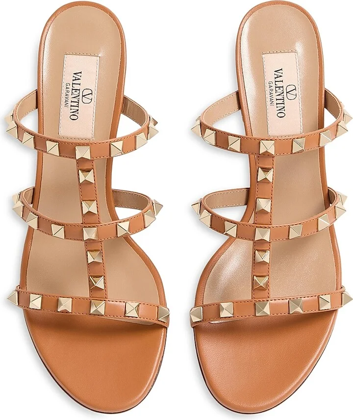 Women's Rockstud Calfskin Leather Slide Sandals 60MM - Light Ivory - Size 5 - Image 4
