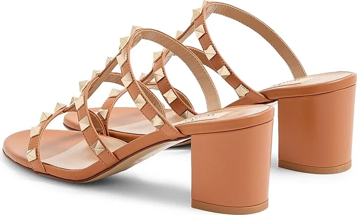 Women's Rockstud Calfskin Leather Slide Sandals 60MM - Light Ivory - Size 5 - Image 5