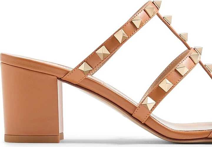 Women's Rockstud Calfskin Leather Slide Sandals 60MM - Light Ivory - Size 5 - Image 7
