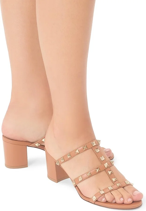 Women's Rockstud Calfskin Leather Slide Sandals 60MM - Light Ivory - Size 5 - Image 8