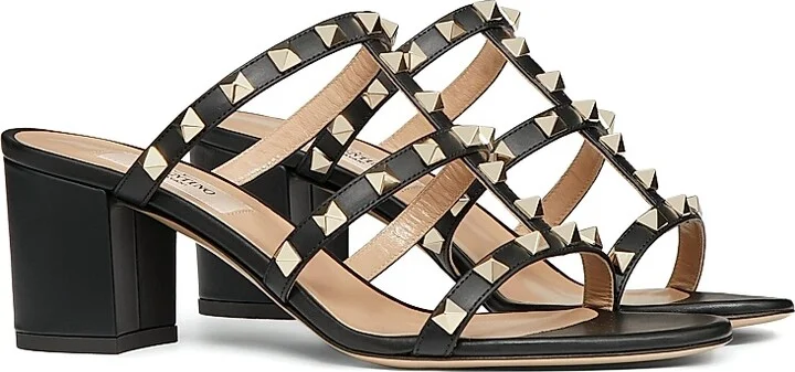 Women's Rockstud Calfskin Leather Slide Sandals 60MM - Light Ivory - Size 5 - Image 10