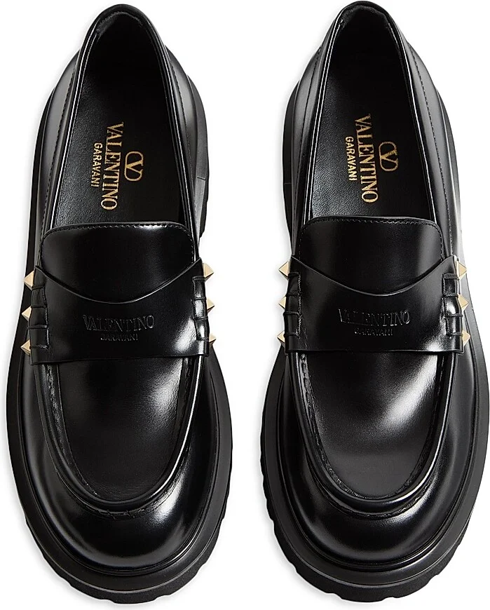 Women's Rockstud Calfskin Loafers - Black - Size 7 - Image 3