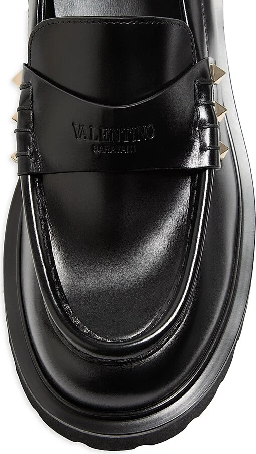 Women's Rockstud Calfskin Loafers - Black - Size 7 - Image 6