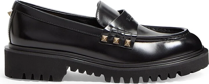 Women's Rockstud Calfskin Loafers - Black - Size 7
