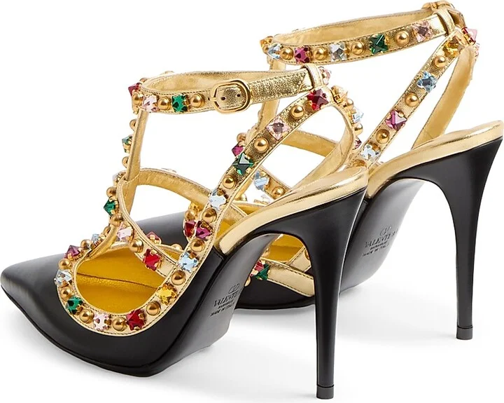 Women's Rockstud Calfskin Pumps 100MM Crystals - Black Antique Brass - Size 7 - Image 3