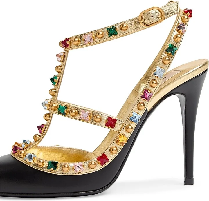 Women's Rockstud Calfskin Pumps 100MM Crystals - Black Antique Brass - Size 7 - Image 6