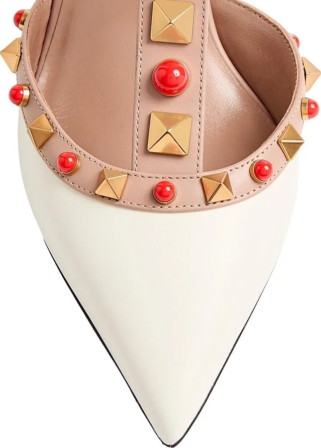 Women's Rockstud Calfskin Pumps with Cabochon Stones 65MM - Ivory Rose Cannelle Coral - Size 7 - Image 5