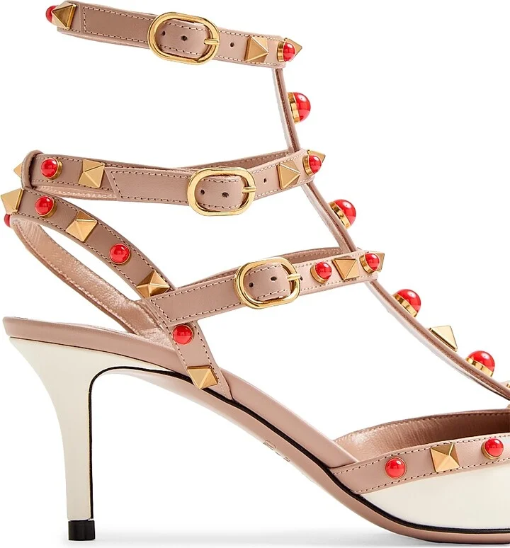 Women's Rockstud Calfskin Pumps with Cabochon Stones 65MM - Ivory Rose Cannelle Coral - Size 7 - Image 6