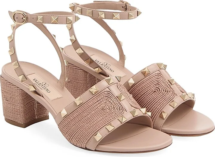Women's Rockstud Calfskin Sandals 60MM - Beige Rose - Size 7 - Image 2