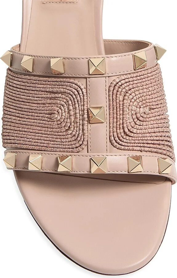 Women's Rockstud Calfskin Sandals 60MM - Beige Rose - Size 7 - Image 3