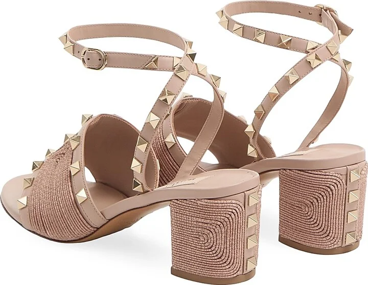 Women's Rockstud Calfskin Sandals 60MM - Beige Rose - Size 7 - Image 4