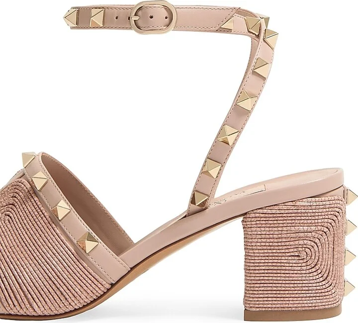 Women's Rockstud Calfskin Sandals 60MM - Beige Rose - Size 7 - Image 5