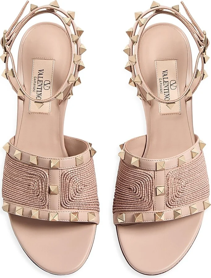 Women's Rockstud Calfskin Sandals 60MM - Beige Rose - Size 7 - Image 6