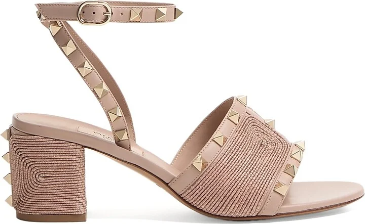 Women's Rockstud Calfskin Sandals 60MM - Beige Rose - Size 7