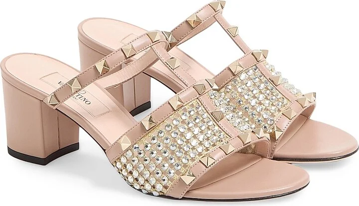 Women's Rockstud Calfskin Slide Sandals 60MM - Crystal Rose Cannelle - Size 7 - Image 2