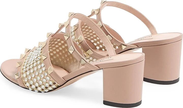 Women's Rockstud Calfskin Slide Sandals 60MM - Crystal Rose Cannelle - Size 7 - Image 3