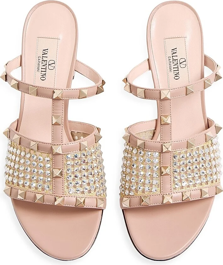 Women's Rockstud Calfskin Slide Sandals 60MM - Crystal Rose Cannelle - Size 7 - Image 4