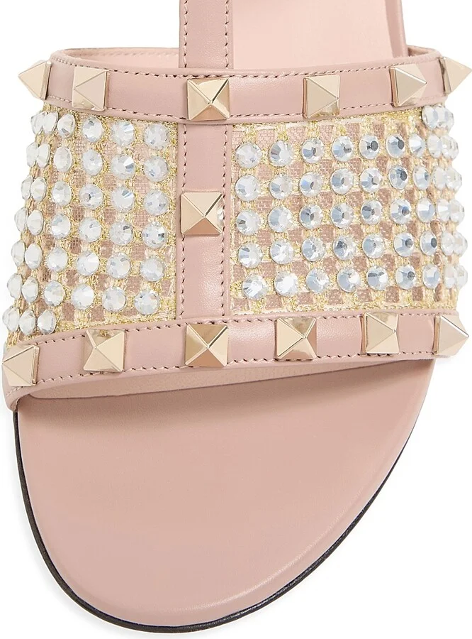 Women's Rockstud Calfskin Slide Sandals 60MM - Crystal Rose Cannelle - Size 7 - Image 5