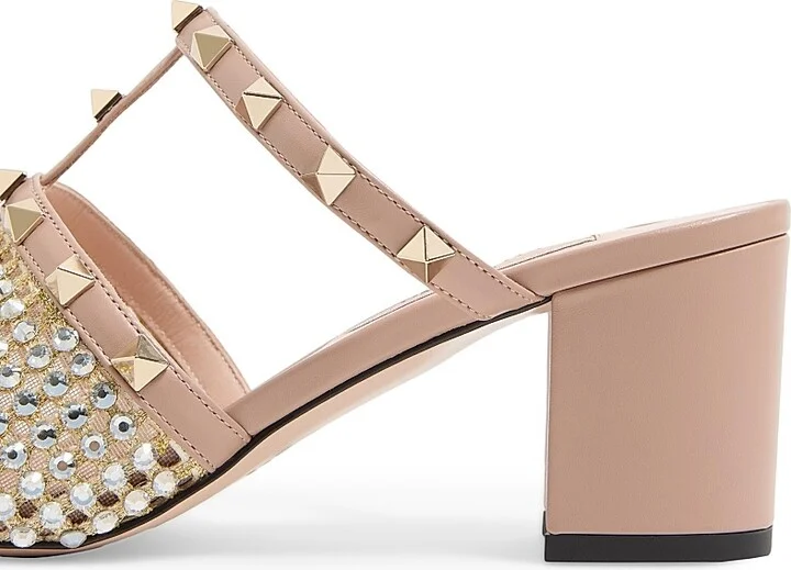 Women's Rockstud Calfskin Slide Sandals 60MM - Crystal Rose Cannelle - Size 7 - Image 6