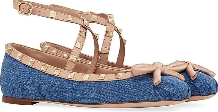 Women's Rockstud Denim Ballerina Flats - Blue - Size 7 - Image 2