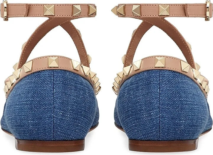 Women's Rockstud Denim Ballerina Flats - Blue - Size 7 - Image 3