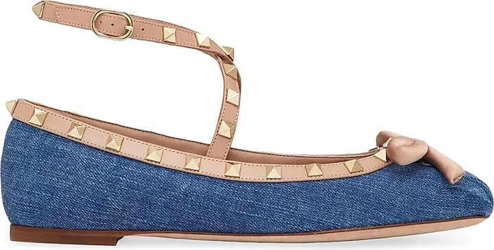 Women's Rockstud Denim Ballerina Flats - Blue - Size 7