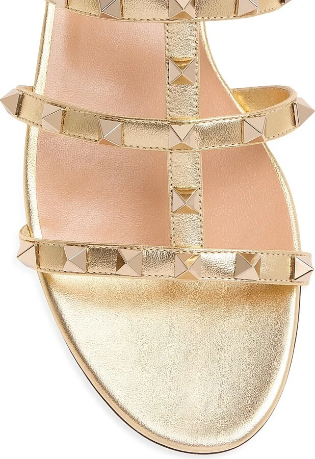 Women's Rockstud Flat Metallic Nappa Slide Sandals - Antique Brass - Size 5 - Image 5
