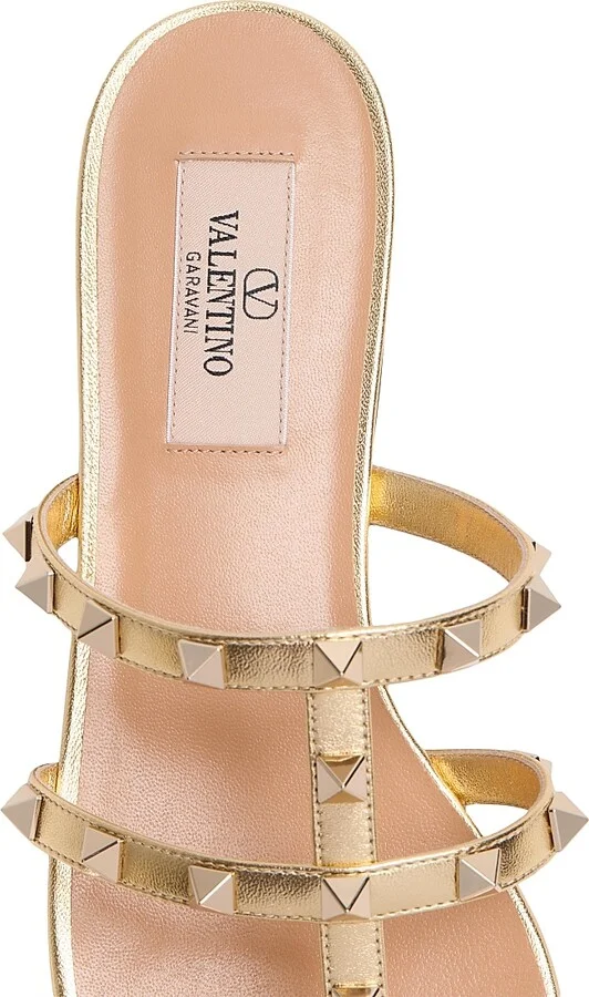 Women's Rockstud Flat Metallic Nappa Slide Sandals - Antique Brass - Size 5 - Image 7