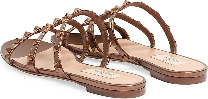 Women's Rockstud Flat Metallic Nappa Slide Sandals - Antique Brass - Size 5 - Image 10