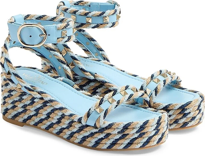 Women's Rockstud Flatform Sandals in Calfskin 45MM - Blue Ivory - Size 7 - Image 2