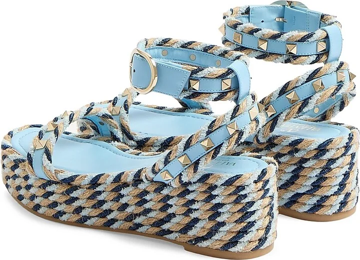 Women's Rockstud Flatform Sandals in Calfskin 45MM - Blue Ivory - Size 7 - Image 3