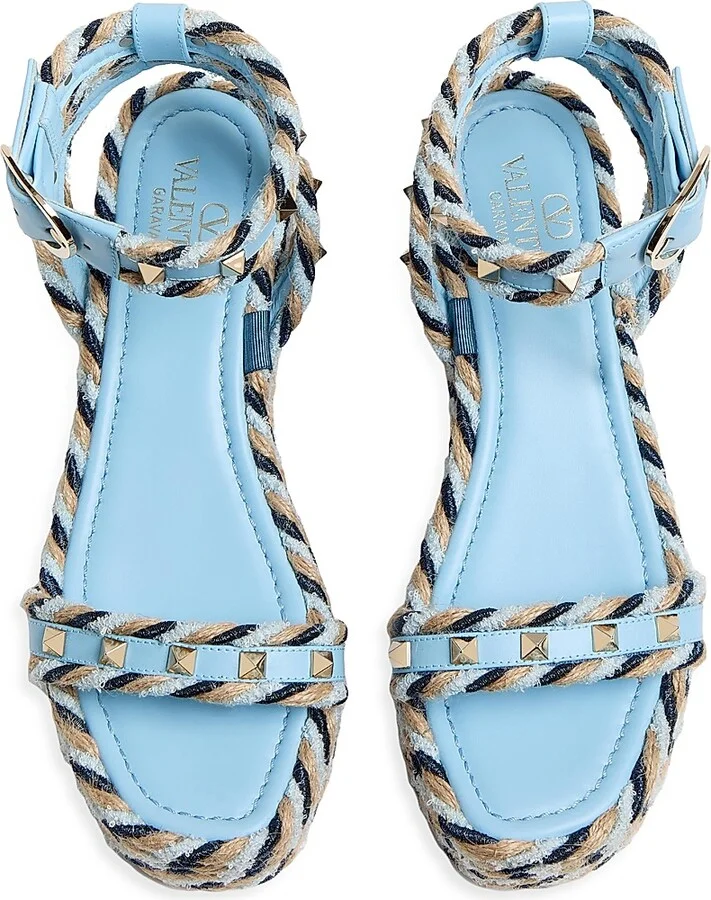 Women's Rockstud Flatform Sandals in Calfskin 45MM - Blue Ivory - Size 7 - Image 4
