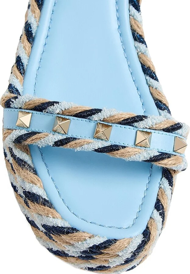 Women's Rockstud Flatform Sandals in Calfskin 45MM - Blue Ivory - Size 7 - Image 5