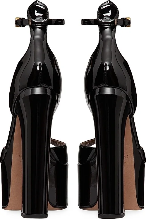 Women's Rockstud Grainy Leather 100MM Ankle Strap Pump - Black - Size 6 - Image 3