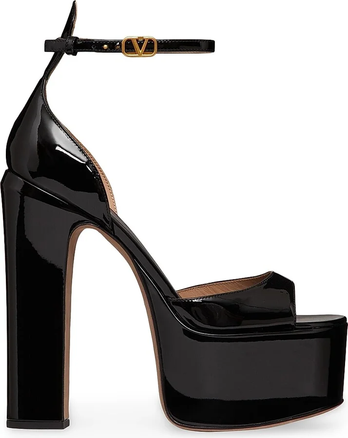 Women's Rockstud Grainy Leather 100MM Ankle Strap Pump - Black - Size 6