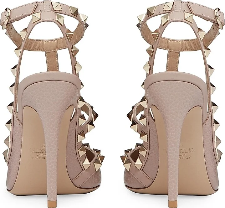 Women's Rockstud Grainy Leather Ankle Strap Pumps 100 Mm - Poudre - Size 9.5 - Image 3