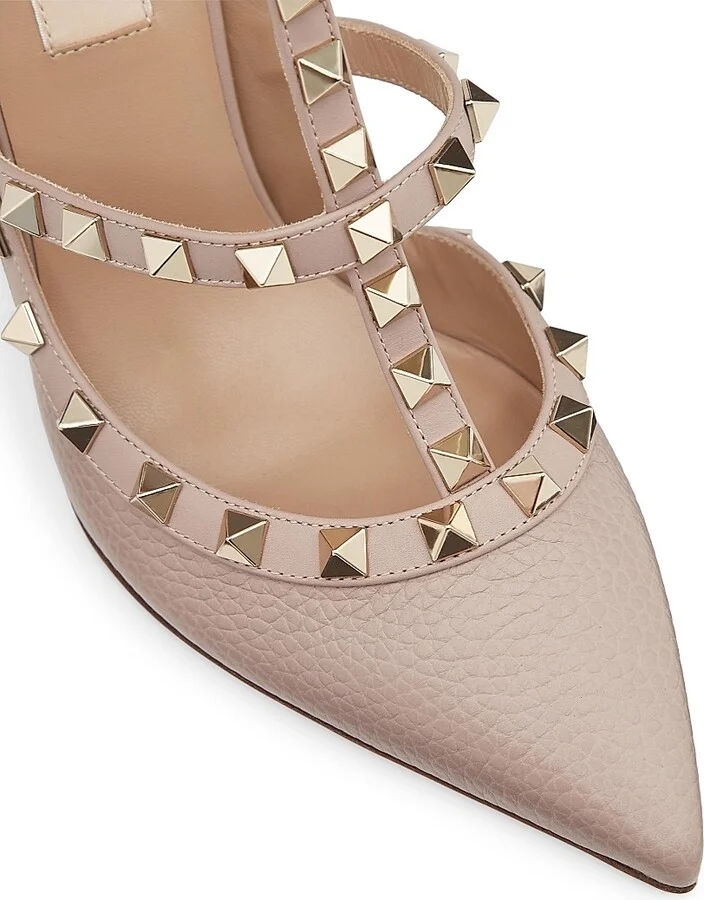 Women's Rockstud Grainy Leather Ankle Strap Pumps 100 Mm - Poudre - Size 9.5 - Image 5