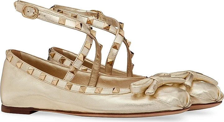 Women's Rockstud Laminated Nappa Leather Ballerina Flats - Platinum - Size 7 - Image 2